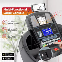 Tapis de course à inclinaison automatique de 20%, 4,75 CV, 136 kg pour la maison, machine de course et de marche pliable de 19 km/h avec application, 71 programmes pour des entraînements d'intensité variée