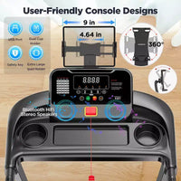 Tapis de course pliable intelligent avec inclinaison 12 km/h, moteur silencieux de 2,5 CV, capacité de 136 kg, contrôle via application et Bluetooth pour le fitness à domicile