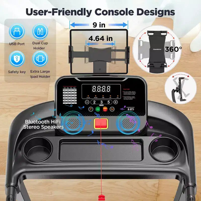 Tapis de course pliable intelligent avec inclinaison 12 km/h, moteur silencieux de 2,5 CV, capacité de 136 kg, contrôle via application et Bluetooth pour le fitness à domicile