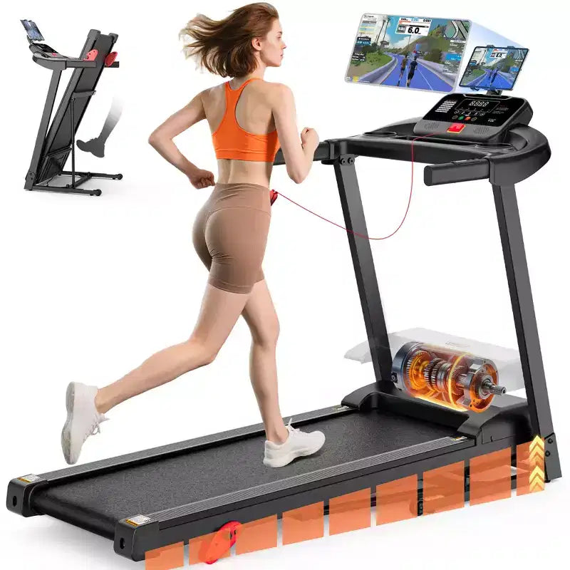 Tapis de course avec inclinaison pour la maison, tapis de course pliable 3-en-1 avec capacité de 136 kg, 12 km/h, bande large de 40,6 cm, 64 programmes, support pour les genoux