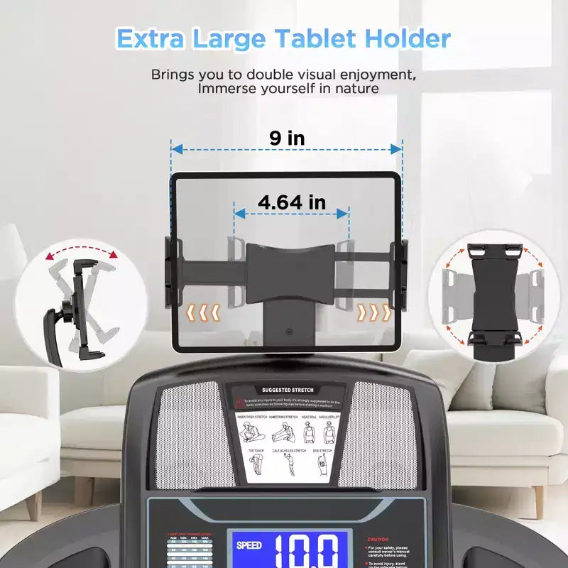 Déstockage tapis roulants capacité 300 lb, tapis pliable électrique 4.5 HP en promotion avec inclinaison pour la course et la marche en gym à domicile