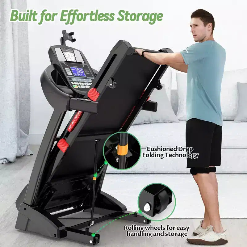 Déstockage tapis roulants capacité 300 lb, tapis pliable électrique 4.5 HP en promotion avec inclinaison pour la course et la marche en gym à domicile