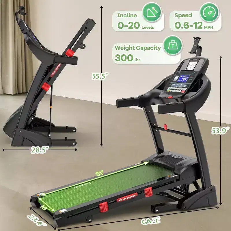 Déstockage tapis roulants capacité 300 lb, tapis pliable électrique 4.5 HP en promotion avec inclinaison pour la course et la marche en gym à domicile