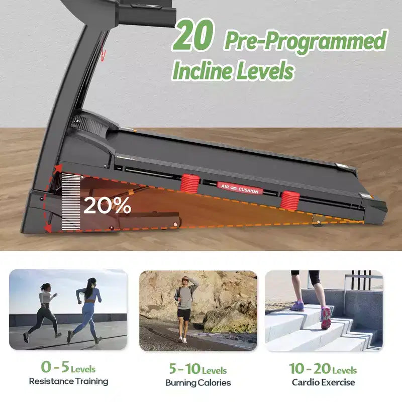Déstockage tapis roulants capacité 300 lb, tapis pliable électrique 4.5 HP en promotion avec inclinaison pour la course et la marche en gym à domicile