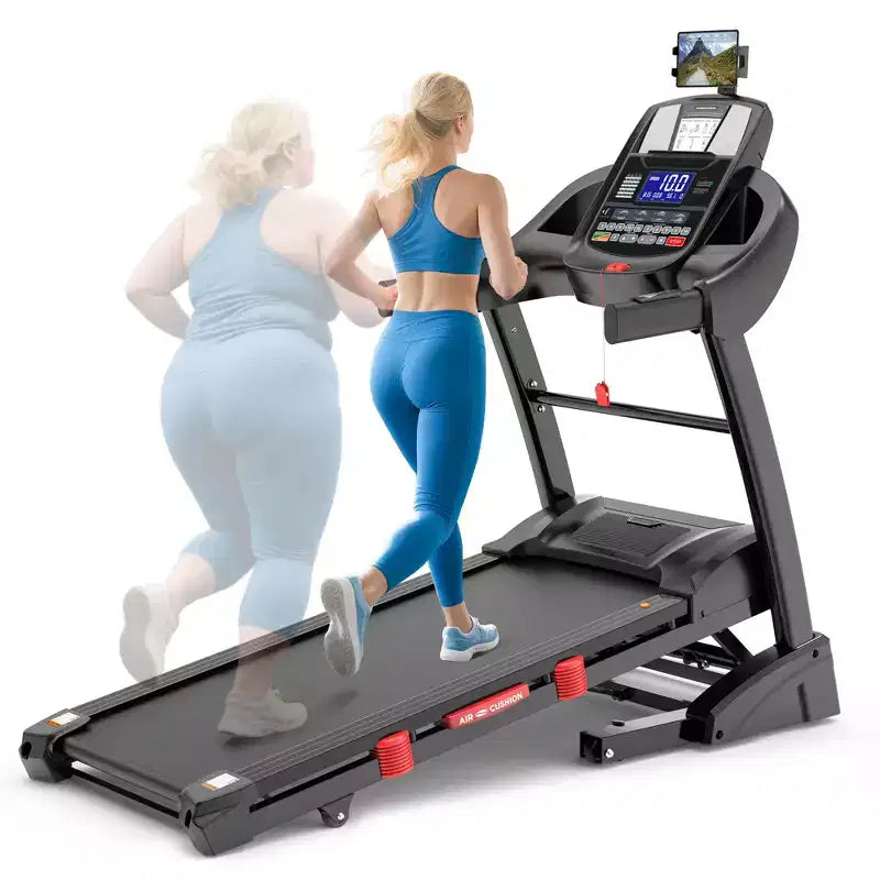 Tapis de course pliable 4,8 CV avec capacité de 136 kg pour usage domestique, inclinaison automatique de 20 %, deux haut-parleurs Bluetooth HiFi, 19 km/h, contrôle par application, noir