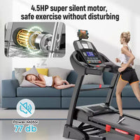 Tapis de course pliable 4,8 CV avec capacité de 136 kg pour usage domestique, inclinaison automatique de 20 %, deux haut-parleurs Bluetooth HiFi, 19 km/h, contrôle par application, noir