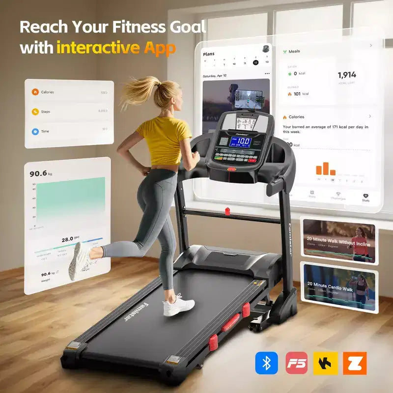 Tapis de course capacité 400 lbs pour la maison avec inclinaison 20%, tapis de course pliant 5.0 HP pour l'exercice, 0.612 MPH, contrôle par application, absorption des chocs, soutien des genoux