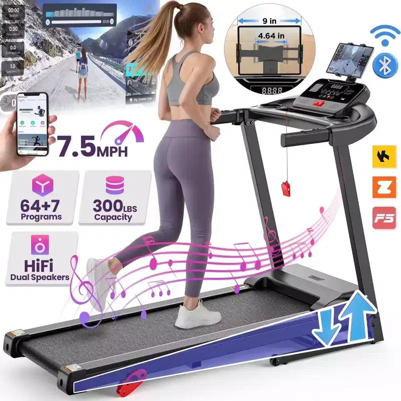 Tapis de course électrique pliable 3,5 CV avec haut-parleur Bluetooth