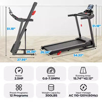 Tapis de course en liquidation, Tapis de course en promotion avec inclinaison réglable sur 12 niveaux, vitesse maximale de 12 km/h, tapis de course pliable, machine de course et de marche