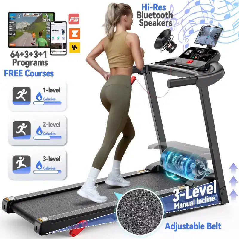 Tapis de course en solde, Dégagement de tapis de course avec inclinaison réglable, Machine de course rapide de 12 km/h, Tapis de course capacité 136 kg, Tapis de course de marche et de course à pied