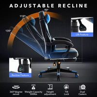 Chaise de jeu ergonomique, chaise d'ordinateur en PU à dossier haut, repose-pieds rétractable, réglable en hauteur, support lombaire et appui-tête réglables, chaise de bureau pivotante
