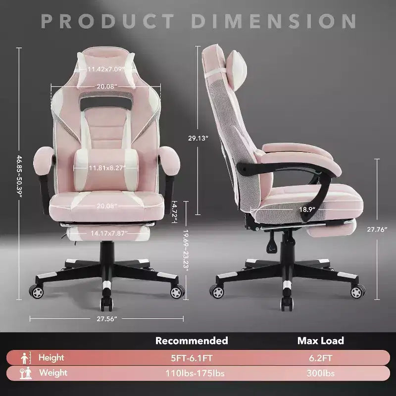 Chaise gaming ergonomique, chaise d'ordinateur à dossier haut en PU, repose-pieds rétractable, hauteur réglable, soutien lombaire et appui-tête réglables, chaise de bureau pivotante