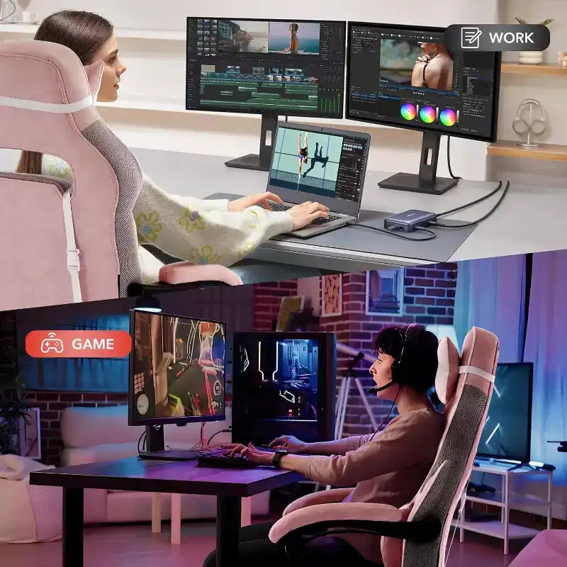 Chaise gaming ergonomique, chaise d'ordinateur à dossier haut en PU, repose-pieds rétractable, hauteur réglable, soutien lombaire et appui-tête réglables, chaise de bureau pivotante