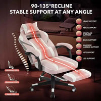Chaise de jeu ergonomique, chaise d'ordinateur en PU à dossier haut, repose-pieds rétractable, réglable en hauteur, support lombaire et appui-tête réglables, chaise de bureau pivotante