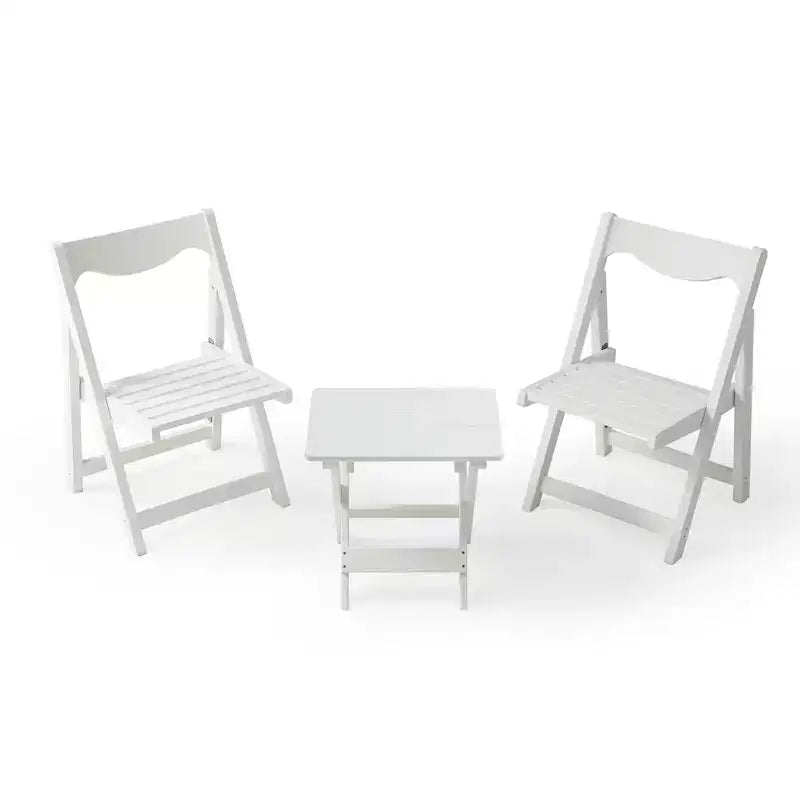 Ensemble de bistrot 3 pièces avec table basse rectangulaire, 2 chaises d'extérieur en bois pliable petit ensemble table et chaises pour balcon, bord de piscine