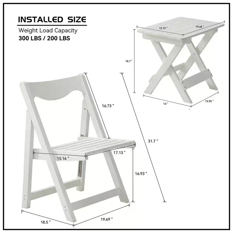Ensemble de bistrot 3 pièces avec table basse rectangulaire, 2 chaises d'extérieur en bois pliable petit ensemble table et chaises pour balcon, bord de piscine