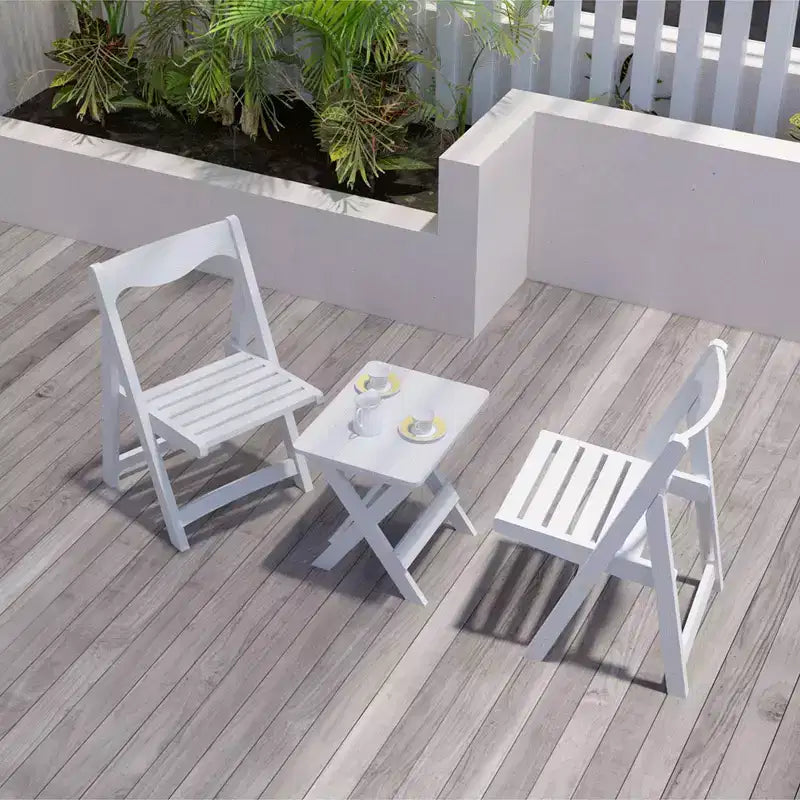 Ensemble de bistrot 3 pièces avec table basse rectangulaire, 2 chaises d'extérieur en bois pliable petit ensemble table et chaises pour balcon, bord de piscine