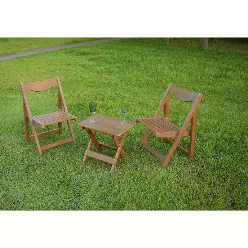 Ensemble de bistrot 3 pièces avec table basse rectangulaire, 2 chaises d'extérieur en bois pliable petit ensemble table et chaises pour balcon, bord de piscine