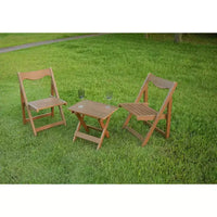 Ensemble de bistrot 3 pièces avec table basse rectangulaire, 2 chaises d'extérieur en bois pliable petit ensemble table et chaises pour balcon, bord de piscine