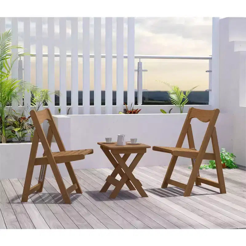 Ensemble de bistrot 3 pièces avec table basse rectangulaire, 2 chaises d'extérieur en bois pliable petit ensemble table et chaises pour balcon, bord de piscine