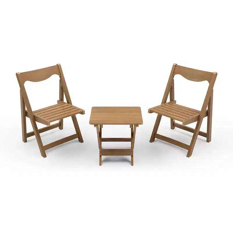 Ensemble de bistrot 3 pièces avec table basse rectangulaire, 2 chaises d'extérieur en bois pliable petit ensemble table et chaises pour balcon, bord de piscine