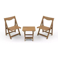 Ensemble de bistrot 3 pièces avec table basse rectangulaire, 2 chaises d'extérieur en bois pliable petit ensemble table et chaises pour balcon, bord de piscine