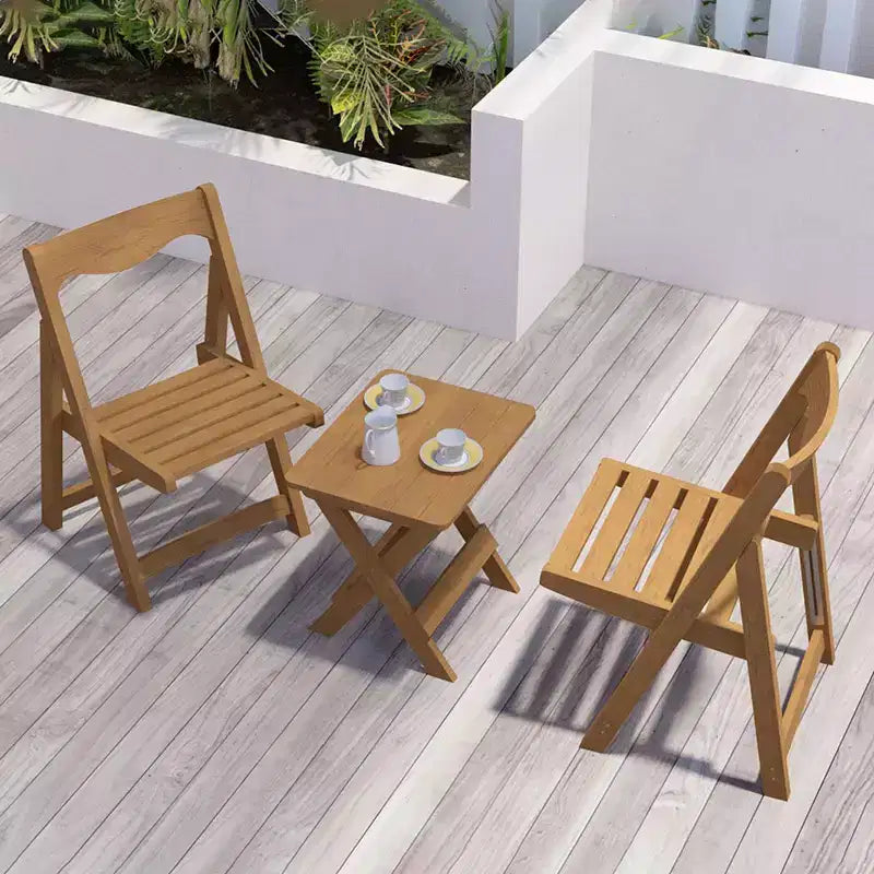 Ensemble de bistrot 3 pièces avec table basse rectangulaire, 2 chaises d'extérieur en bois pliable petit ensemble table et chaises pour balcon, bord de piscine