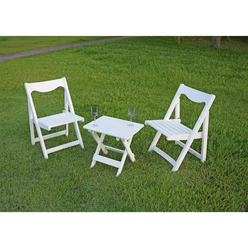 Ensemble de bistrot 3 pièces avec table basse rectangulaire, 2 chaises d'extérieur en bois pliable petit ensemble table et chaises pour balcon, bord de piscine