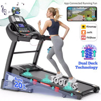 Tapis de course pliable 4,75 CV, capacité de 136 kg, inclinaison automatique de 20 %, application intelligente avec course/marche virtuelle, 64+3+3+1 programmes, 19,3 km/h, tapis de course portable pour la maison