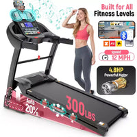Tapis de course pliable 4,8 CV avec inclinaison automatique 20 %, capacité 136 kg, 19 km/h, tapis de course de gym à domicile avec moteur puissant et conception peu encombrante