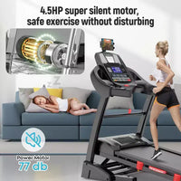 Tapis de course pliable 4,8 CV avec inclinaison automatique 20 %, capacité 136 kg, 19 km/h, tapis de course de gym à domicile avec moteur puissant et conception peu encombrante