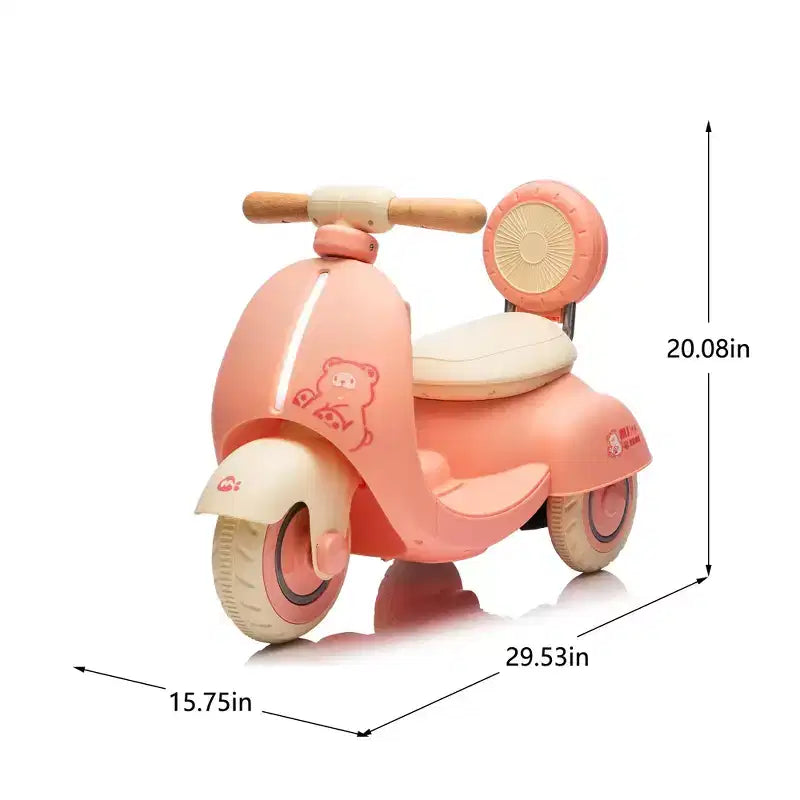 Moto électrique 12 V pour enfants, trottinette pour tout-petits avec contrôle parental, conception stable à trois roues, poignée en bois spéciale, démarrage et arrêt lents