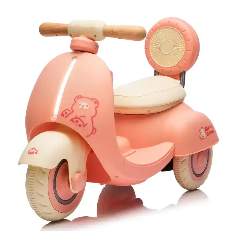 Moto électrique 12 V pour enfants, trottinette pour tout-petits avec contrôle parental, conception stable à trois roues, poignée en bois spéciale, démarrage et arrêt lents