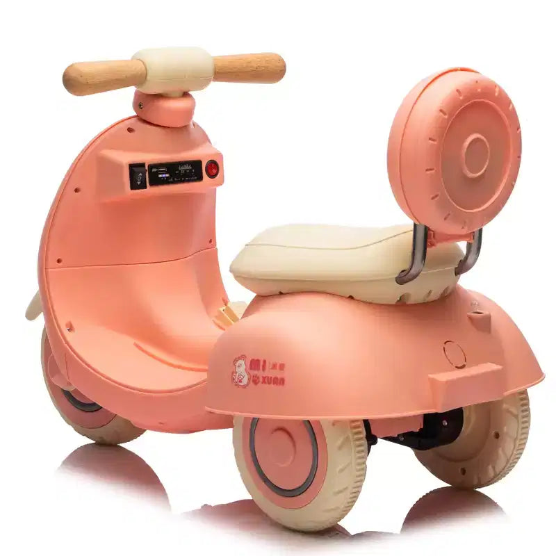 Moto électrique 12 V pour enfants, trottinette pour tout-petits avec contrôle parental, conception stable à trois roues, poignée en bois spéciale, démarrage et arrêt lents