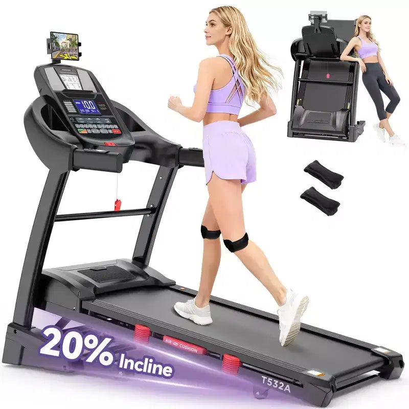 Tapis de course pliant capacité 400lb, tapis de course 5.0HP avec inclinaison 20% pour la maison, surface large 18 pouces et épaissie, 0.6-12MPH