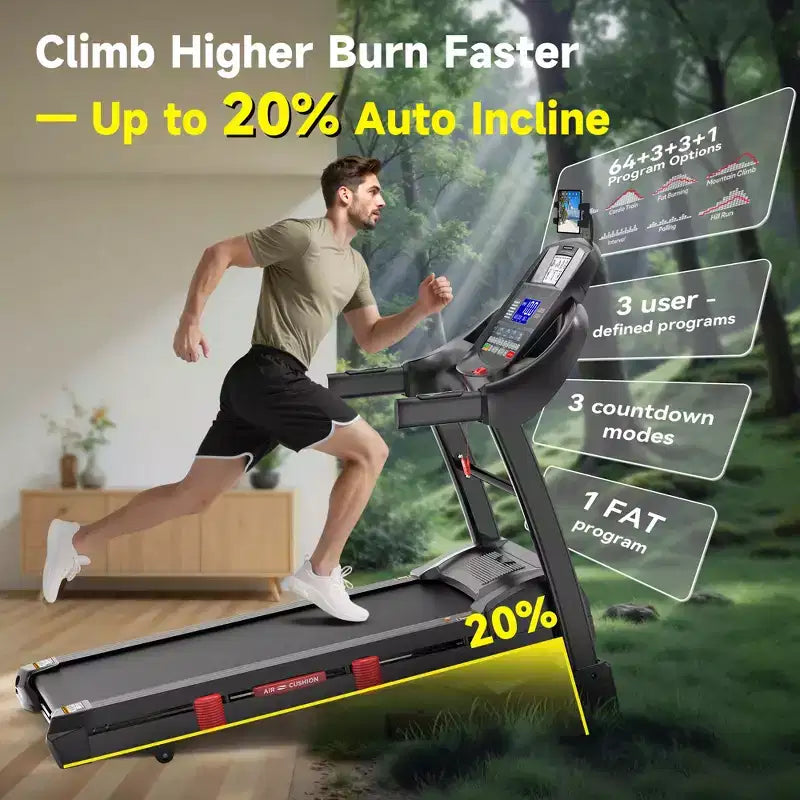 Tapis de course pliant capacité 400lb, tapis de course 5.0HP avec inclinaison 20% pour la maison, surface large 18 pouces et épaissie, 0.6-12MPH