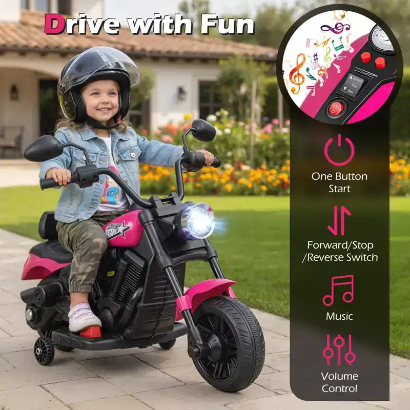Gymax Moto pour enfants avec phare, musique, stabilisateurs et pédale pour garçons et filles