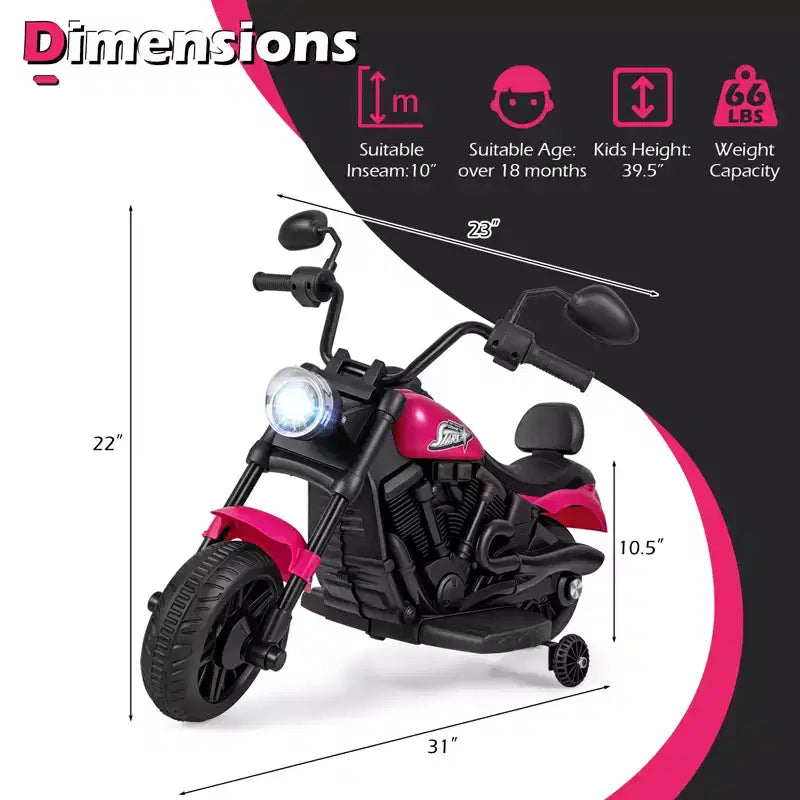 Gymax Moto pour enfants avec phare, musique, stabilisateurs et pédale pour garçons et filles