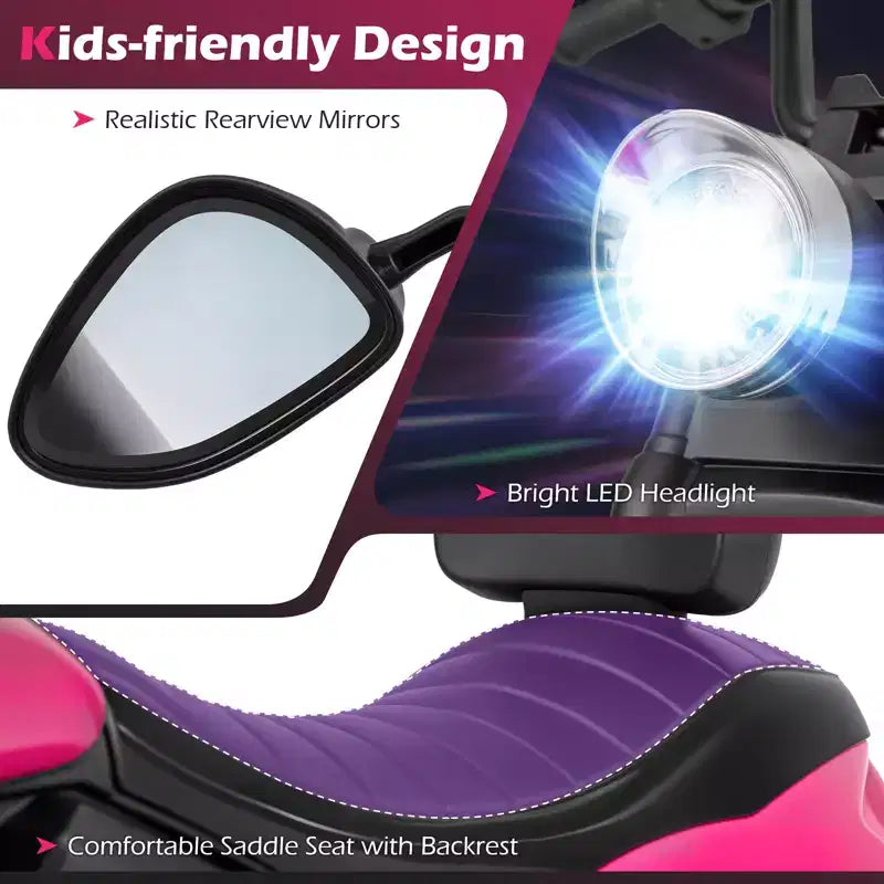 Gymax Moto pour enfants avec phare, musique, stabilisateurs et pédale pour garçons et filles