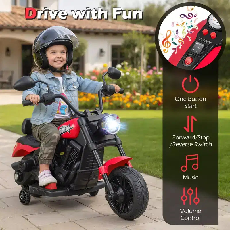 Gymax Moto pour enfants avec phare, musique, stabilisateurs et pédale pour garçons et filles
