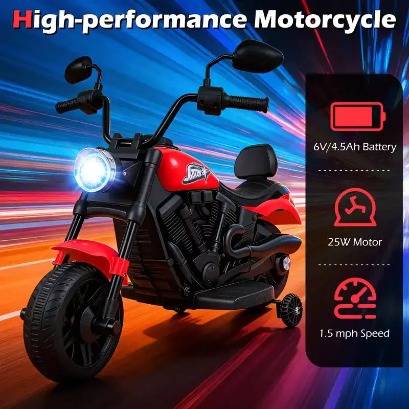Gymax Moto pour enfants avec phare, musique, stabilisateurs et pédale pour garçons et filles
