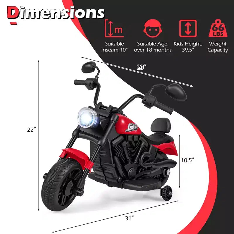 Gymax Moto pour enfants avec phare, musique, stabilisateurs et pédale pour garçons et filles