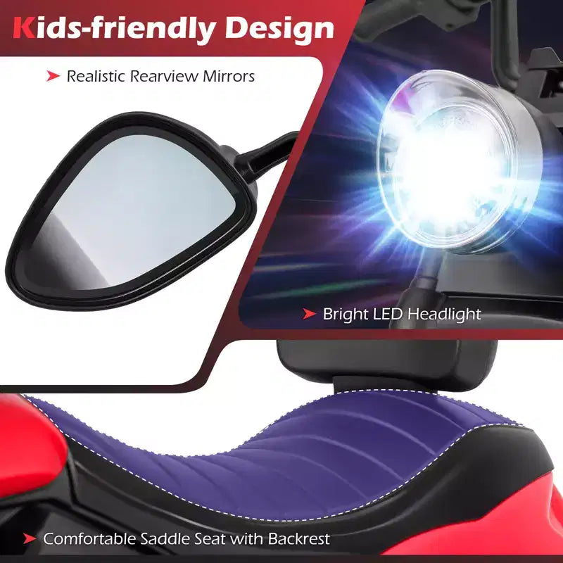 Gymax Moto pour enfants avec phare, musique, stabilisateurs et pédale pour garçons et filles