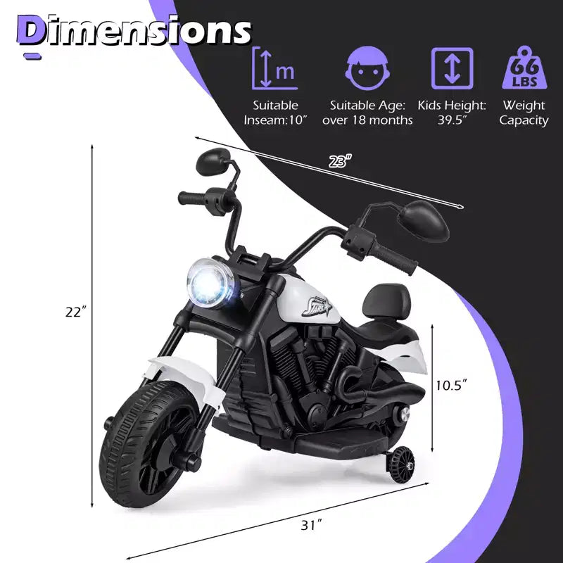 Gymax Moto pour enfants avec phare, musique, stabilisateurs et pédale pour garçons et filles