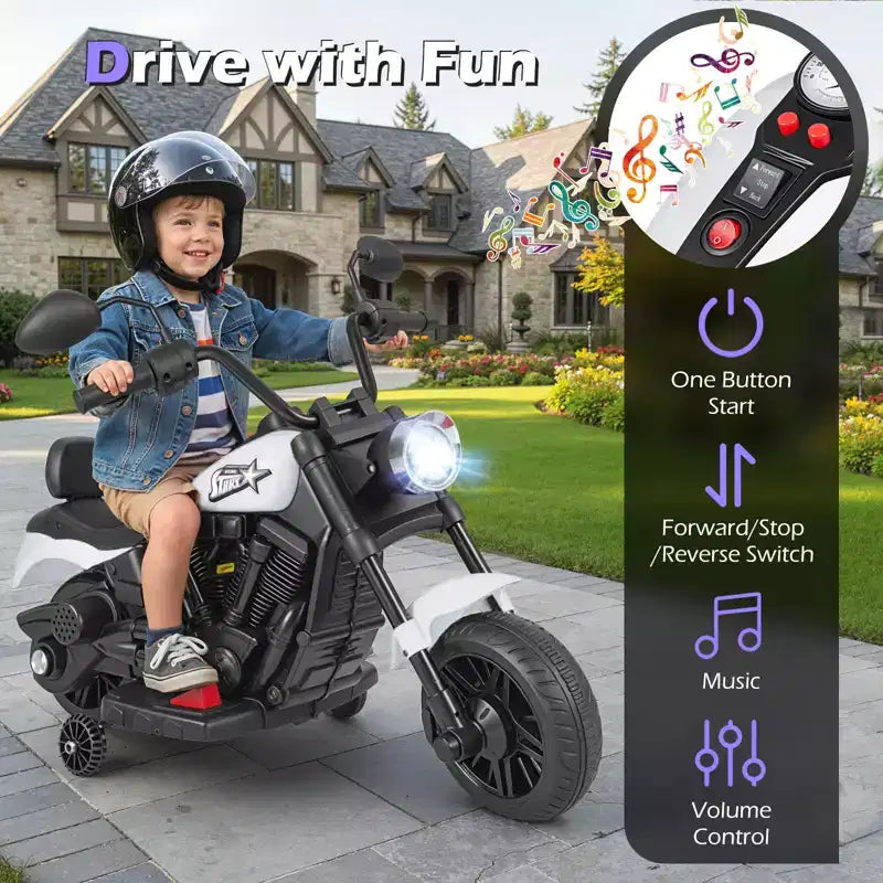Gymax Moto pour enfants avec phare, musique, stabilisateurs et pédale pour garçons et filles