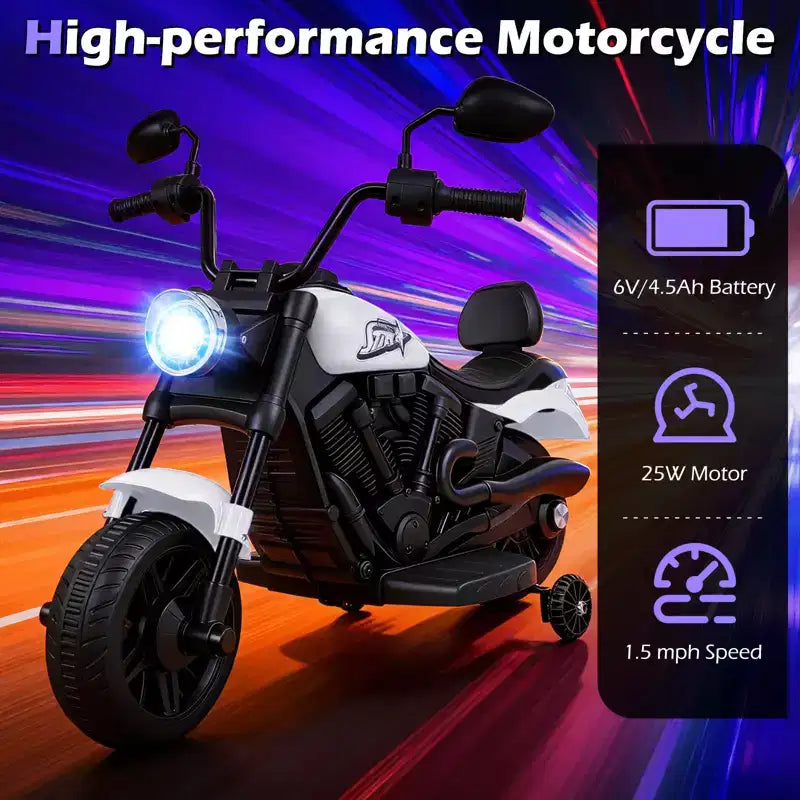Gymax Moto pour enfants avec phare, musique, stabilisateurs et pédale pour garçons et filles