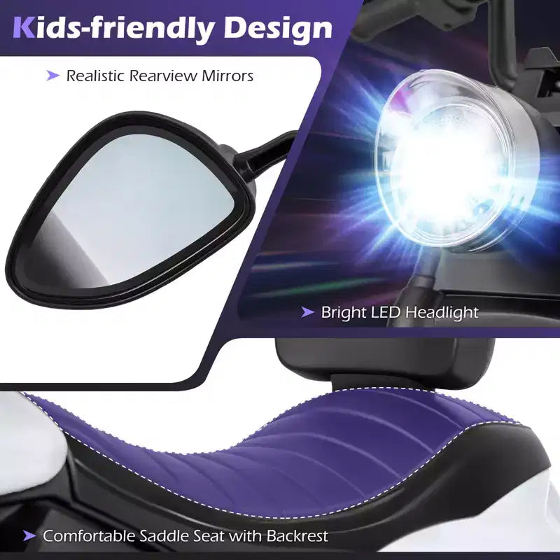 Gymax Moto pour enfants avec phare, musique, stabilisateurs et pédale pour garçons et filles