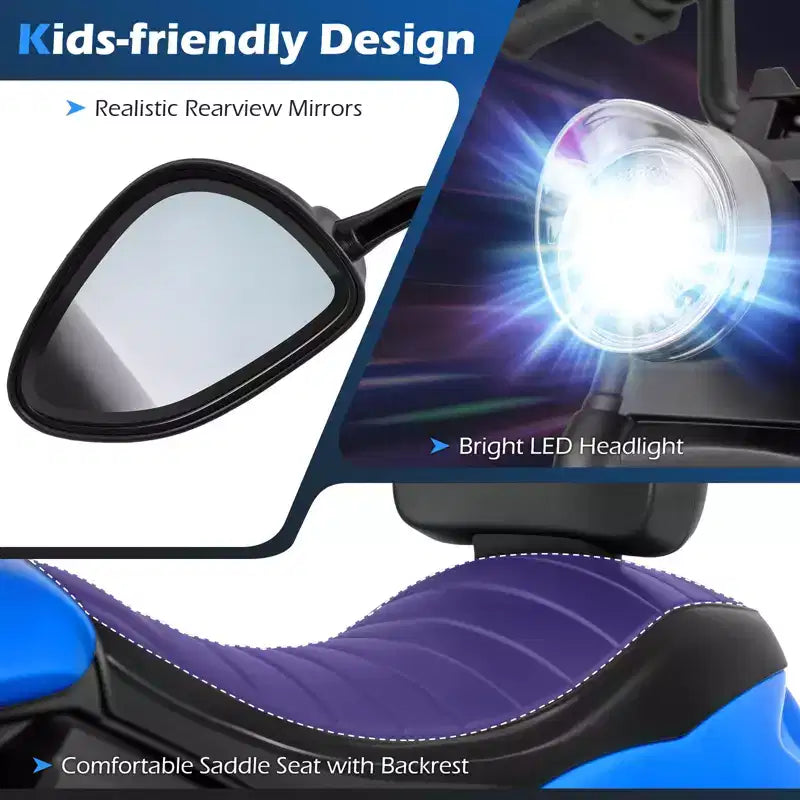 Gymax Moto pour enfants avec phare, musique, stabilisateurs et pédale pour garçons et filles