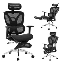 Chaise de bureau inclinable ergonomique en maille à dossier haut avec repose-pieds, soutien lombaire dynamique - chaise de travail pivotante pour la maison et le gaming, noir