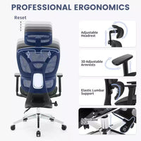Chaise de bureau inclinable ergonomique en maille à dossier haut avec repose-pieds, soutien lombaire dynamique - chaise de travail pivotante pour la maison et le gaming, noir